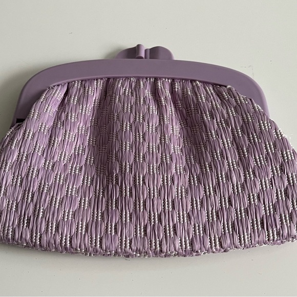 VINTAGE Purple Dot Pattern Clutch Purse Made In Italy - Picture 3 of 7